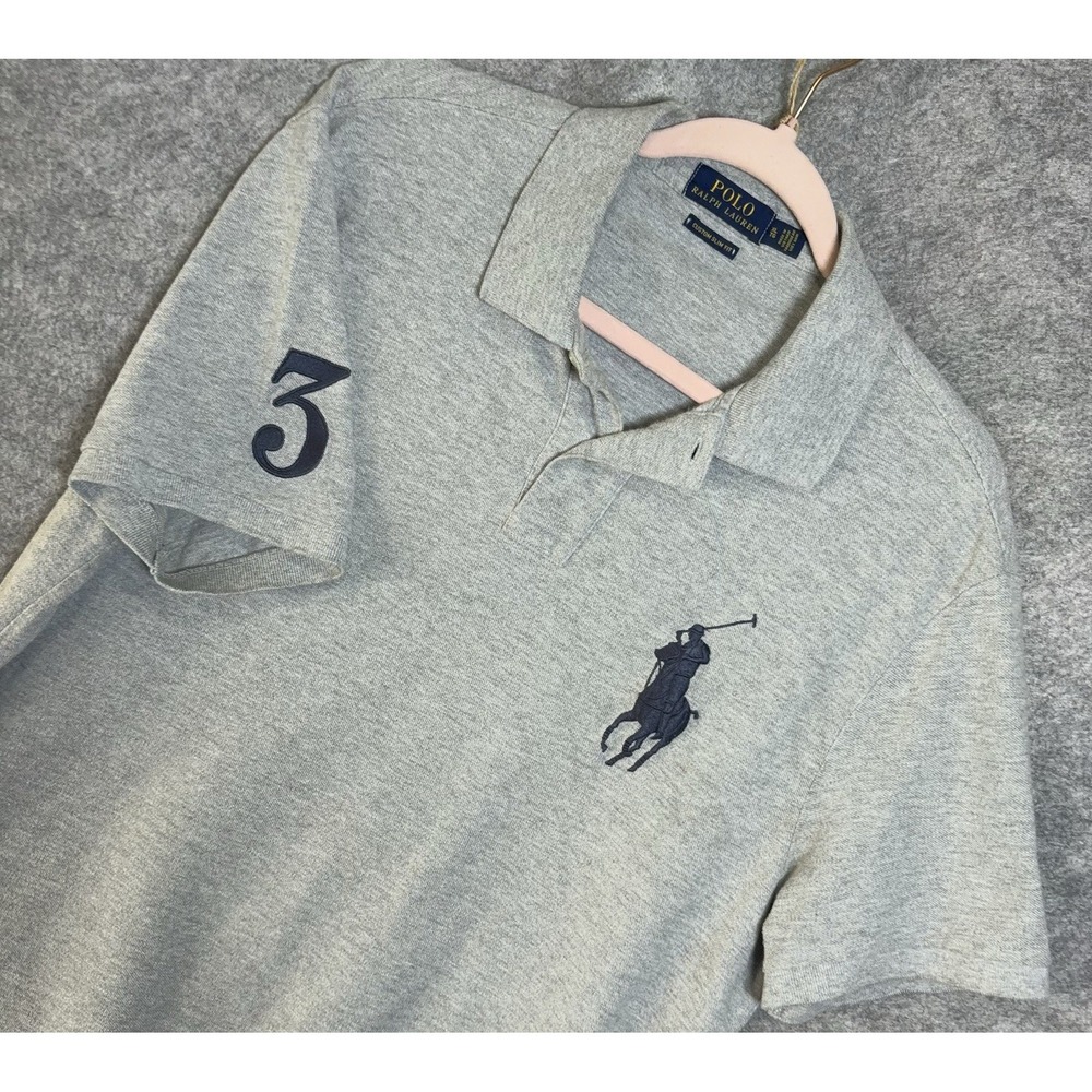Polo Ralph Lauren Big Pony Polo Shirt Mens XL Gray Blue Pony #3 Slim Fit